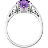 14K Gold Round Natural Amethyst Solitaire Scroll Setting Ring - White Gold - view 2