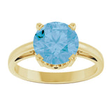 14K Gold Round Natural Swiss Blue Topaz Solitaire Scroll Setting Ring - Yellow Gold - view 3