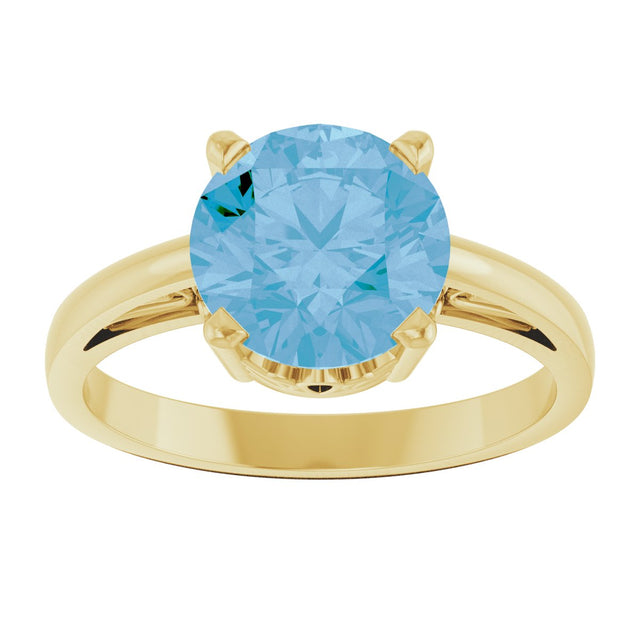 14K Gold Round Natural Swiss Blue Topaz Solitaire Scroll Setting Ring - Yellow Gold - view 3