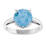 14K Gold Round Natural Swiss Blue Topaz Solitaire Scroll Setting Ring - White Gold - view 3