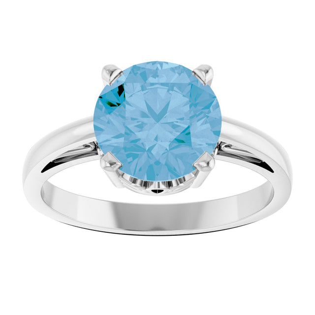 14K Gold Round Natural Swiss Blue Topaz Solitaire Scroll Setting Ring - White Gold - view 3
