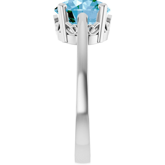 14K Gold Round Natural Swiss Blue Topaz Solitaire Scroll Setting Ring - White Gold - view 4