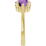 14K Gold Round Natural Amethyst Solitaire Scroll Setting Ring - Yellow Gold - view 4