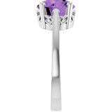 14K Gold Round Natural Amethyst Solitaire Scroll Setting Ring - White Gold - view 4