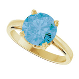 14K Gold Round Natural Swiss Blue Topaz Solitaire Scroll Setting Ring - Yellow Gold - view 5