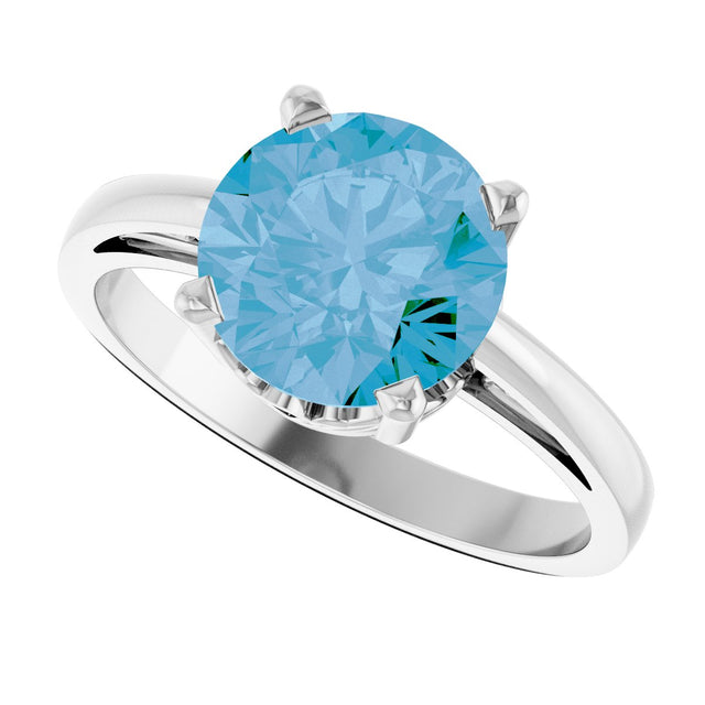 14K Gold Round Natural Swiss Blue Topaz Solitaire Scroll Setting Ring - White Gold - view 5