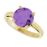 14K Gold Round Natural Amethyst Solitaire Scroll Setting Ring - Yellow Gold - view 5