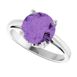 14K Gold Round Natural Amethyst Solitaire Scroll Setting Ring - White Gold - view 5