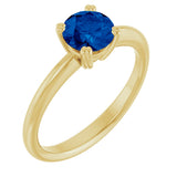 10K Gold Oval Lab-Grown Blue Sapphire Double-Prong Ring - Yellow Gold