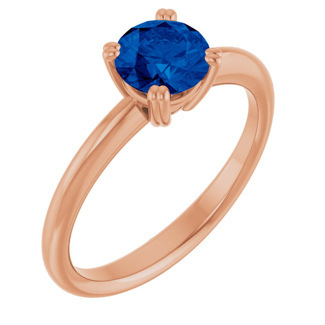 14K Gold Oval Lab-Grown Blue Sapphire Double-Prong Ring - Rose Gold