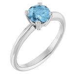 14K Gold Oval Natural Sky Blue Topaz Double-Prong Ring - White Gold