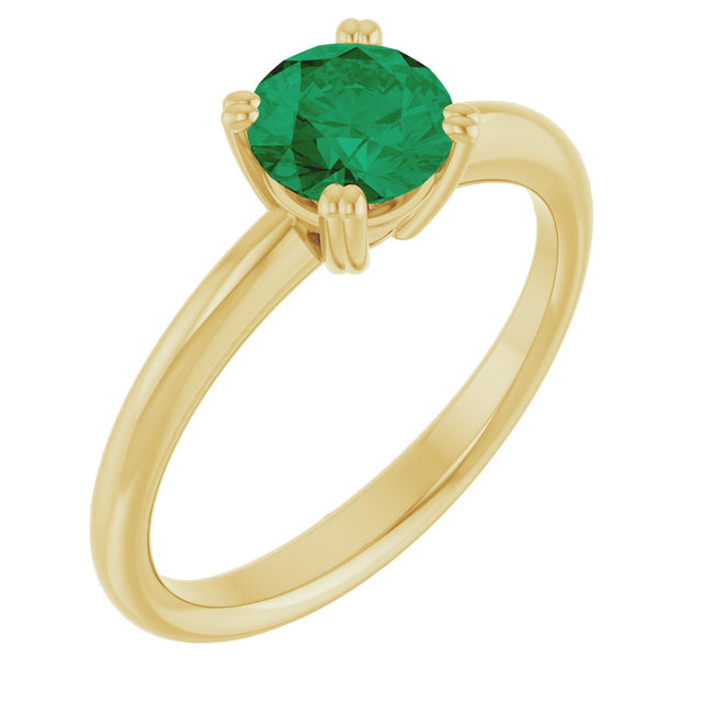 14K Gold Oval Lab-Grown Emerald Double-Prong Ring - Yellow Gold
