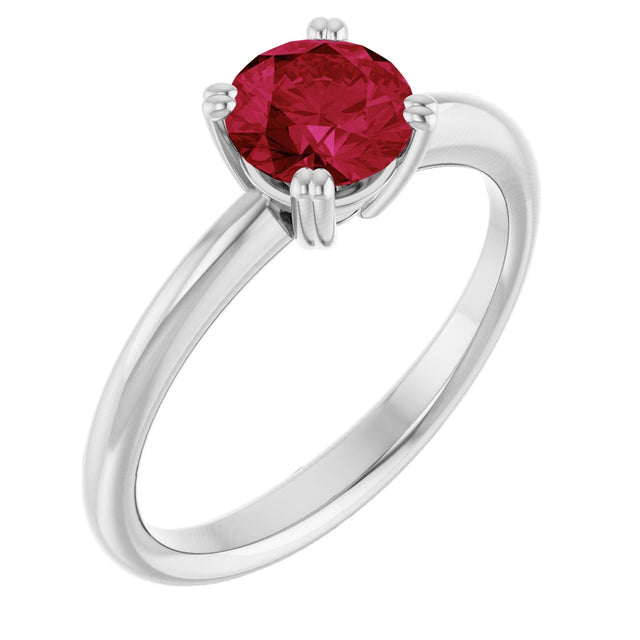 14K Gold Oval Lab-Grown Ruby Double-Prong Ring - White Gold