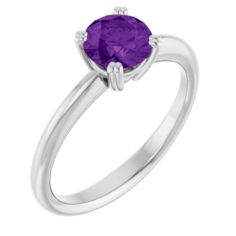 10K Gold Oval Natural Amethyst Double-Prong Ring - White Gold