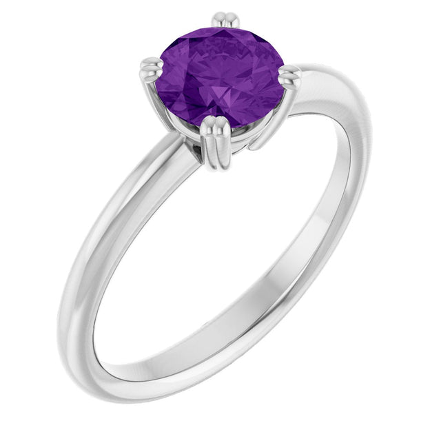 10K Gold Oval Natural Amethyst Double-Prong Ring - White Gold