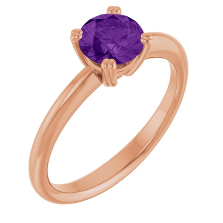 14K Gold Emerald Natural Amethyst Double-Prong Ring - Rose Gold