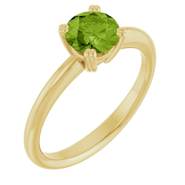 14K Gold Emerald Natural Peridot Double-Prong Ring - Yellow Gold