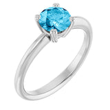 Platinum Oval Natural Aquamarine Double-Prong Ring