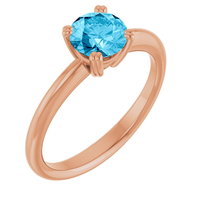 14K Gold Oval Natural Aquamarine Double-Prong Ring - Rose Gold