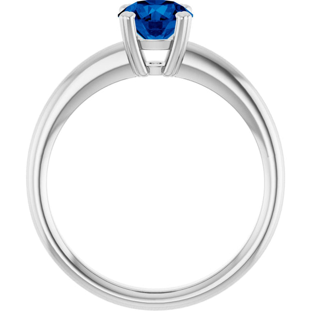 10K Gold Oval Lab-Grown Blue Sapphire Double-Prong Ring - White Gold - view 2