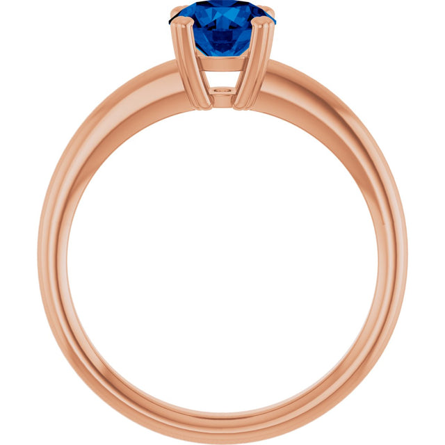 14K Gold Oval Lab-Grown Blue Sapphire Double-Prong Ring - Rose Gold - view 2