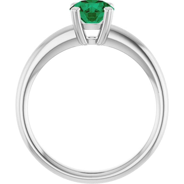 10K Gold Oval Lab-Grown Emerald Double-Prong Ring - White Gold - view 2