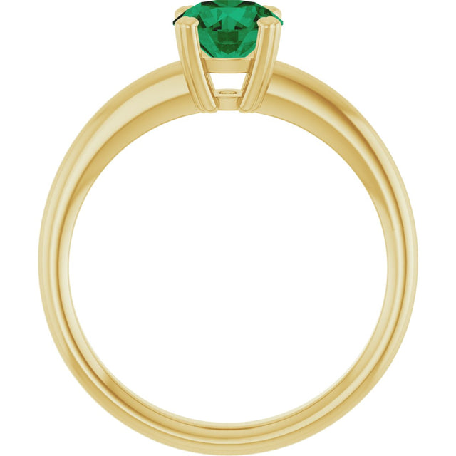 10K Gold Oval Lab-Grown Emerald Double-Prong Ring - Yellow Gold - view 2