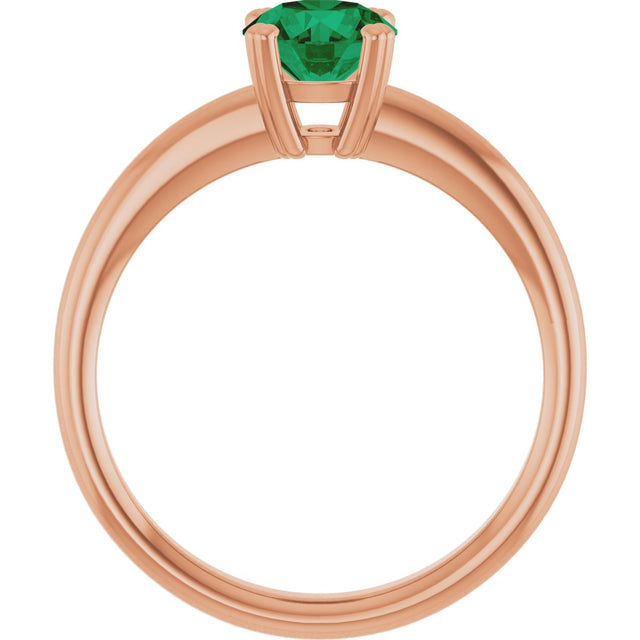 14K Gold Oval Lab-Grown Emerald Double-Prong Ring - Rose Gold - view 2