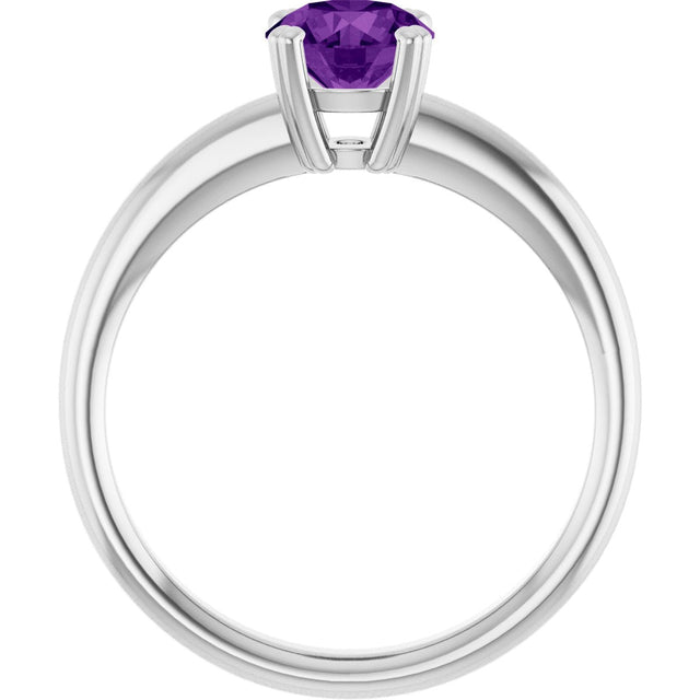 10K Gold Oval Natural Amethyst Double-Prong Ring - White Gold - view 2