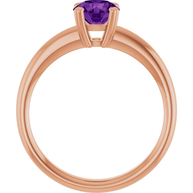 14K Gold Emerald Natural Amethyst Double-Prong Ring - Rose Gold - view 2