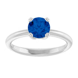 10K Gold Oval Lab-Grown Blue Sapphire Double-Prong Ring - White Gold - view 3