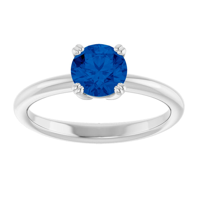 10K Gold Oval Lab-Grown Blue Sapphire Double-Prong Ring - White Gold - view 3