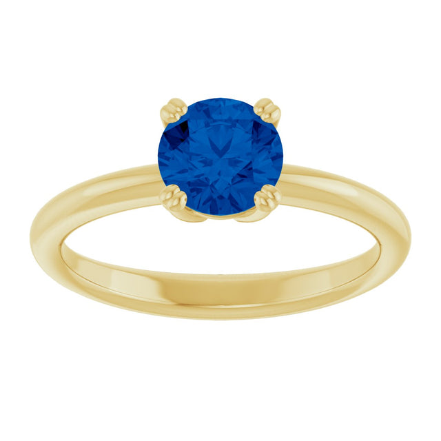 10K Gold Oval Lab-Grown Blue Sapphire Double-Prong Ring - Yellow Gold - view 3