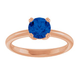 14K Gold Oval Lab-Grown Blue Sapphire Double-Prong Ring - Rose Gold - view 3