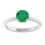 10K Gold Oval Lab-Grown Emerald Double-Prong Ring - White Gold - view 3