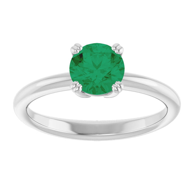 10K Gold Oval Lab-Grown Emerald Double-Prong Ring - White Gold - view 3