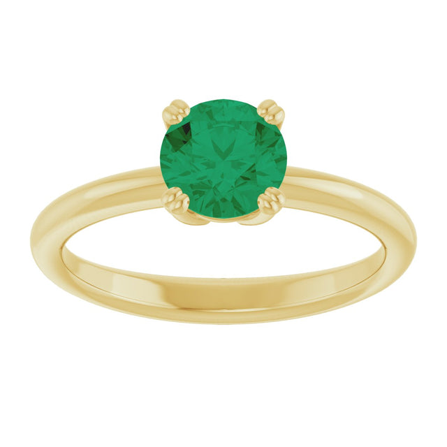 10K Gold Oval Lab-Grown Emerald Double-Prong Ring - Yellow Gold - view 3