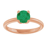 14K Gold Oval Lab-Grown Emerald Double-Prong Ring - Rose Gold - view 3