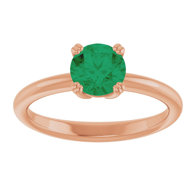 14K Gold Oval Lab-Grown Emerald Double-Prong Ring - Rose Gold - view 3