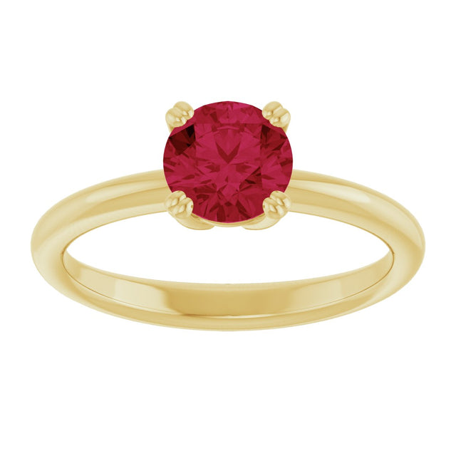 10K Gold Oval Lab-Grown Ruby Double-Prong Ring - Yellow Gold - view 3