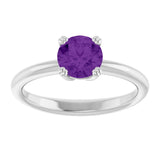 10K Gold Oval Natural Amethyst Double-Prong Ring - White Gold - view 3