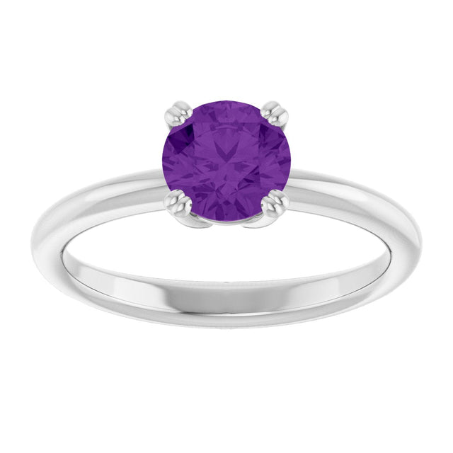 10K Gold Oval Natural Amethyst Double-Prong Ring - White Gold - view 3