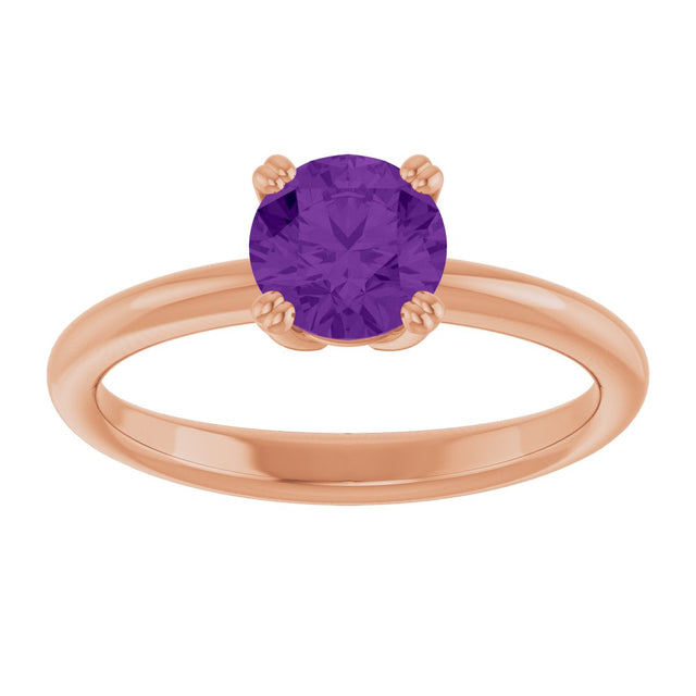 14K Gold Emerald Natural Amethyst Double-Prong Ring - Rose Gold - view 3