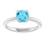 10K Gold Oval Natural Aquamarine Double-Prong Ring - White Gold - view 3