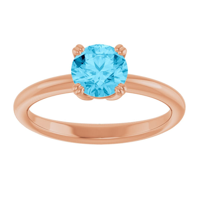 14K Gold Oval Natural Aquamarine Double-Prong Ring - Rose Gold - view 3