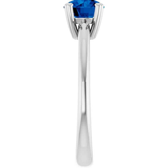 10K Gold Oval Lab-Grown Blue Sapphire Double-Prong Ring - White Gold - view 4