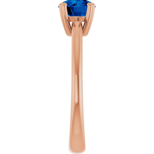 14K Gold Oval Lab-Grown Blue Sapphire Double-Prong Ring - Rose Gold - view 4