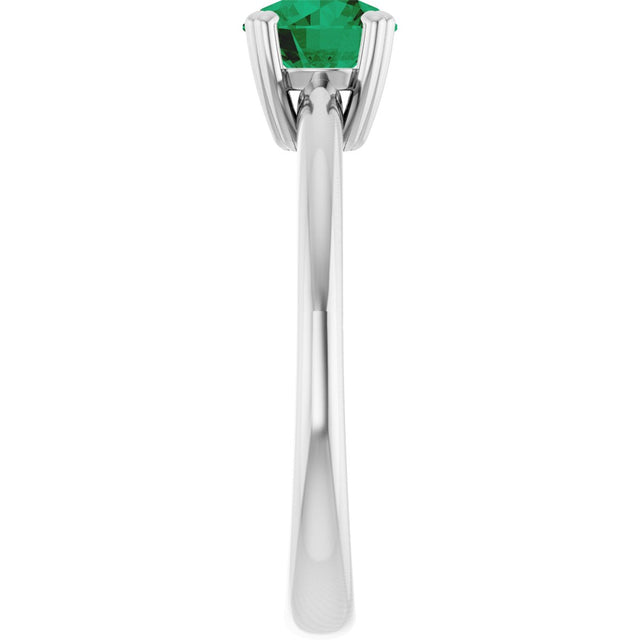 10K Gold Oval Lab-Grown Emerald Double-Prong Ring - White Gold - view 4