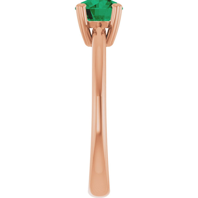 14K Gold Oval Lab-Grown Emerald Double-Prong Ring - Rose Gold - view 4