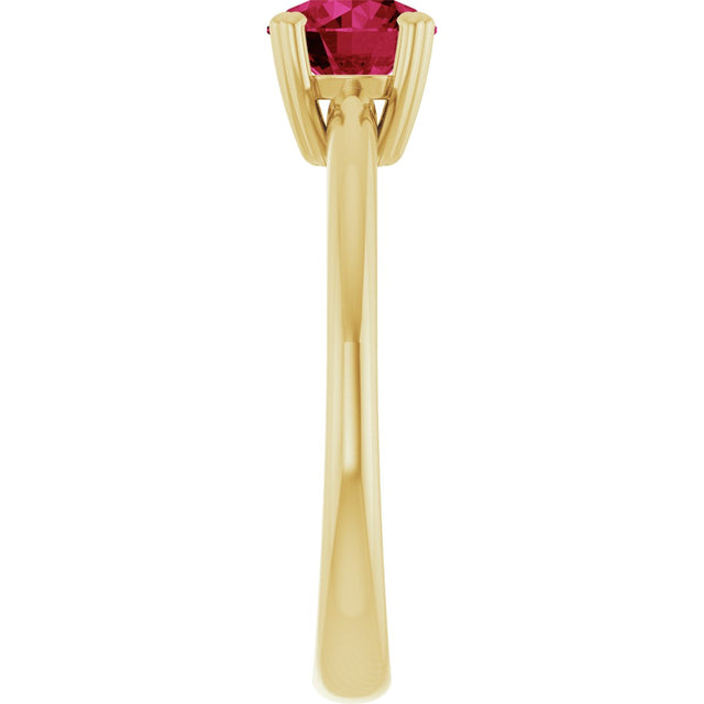 10K Gold Oval Lab-Grown Ruby Double-Prong Ring - Yellow Gold - view 4